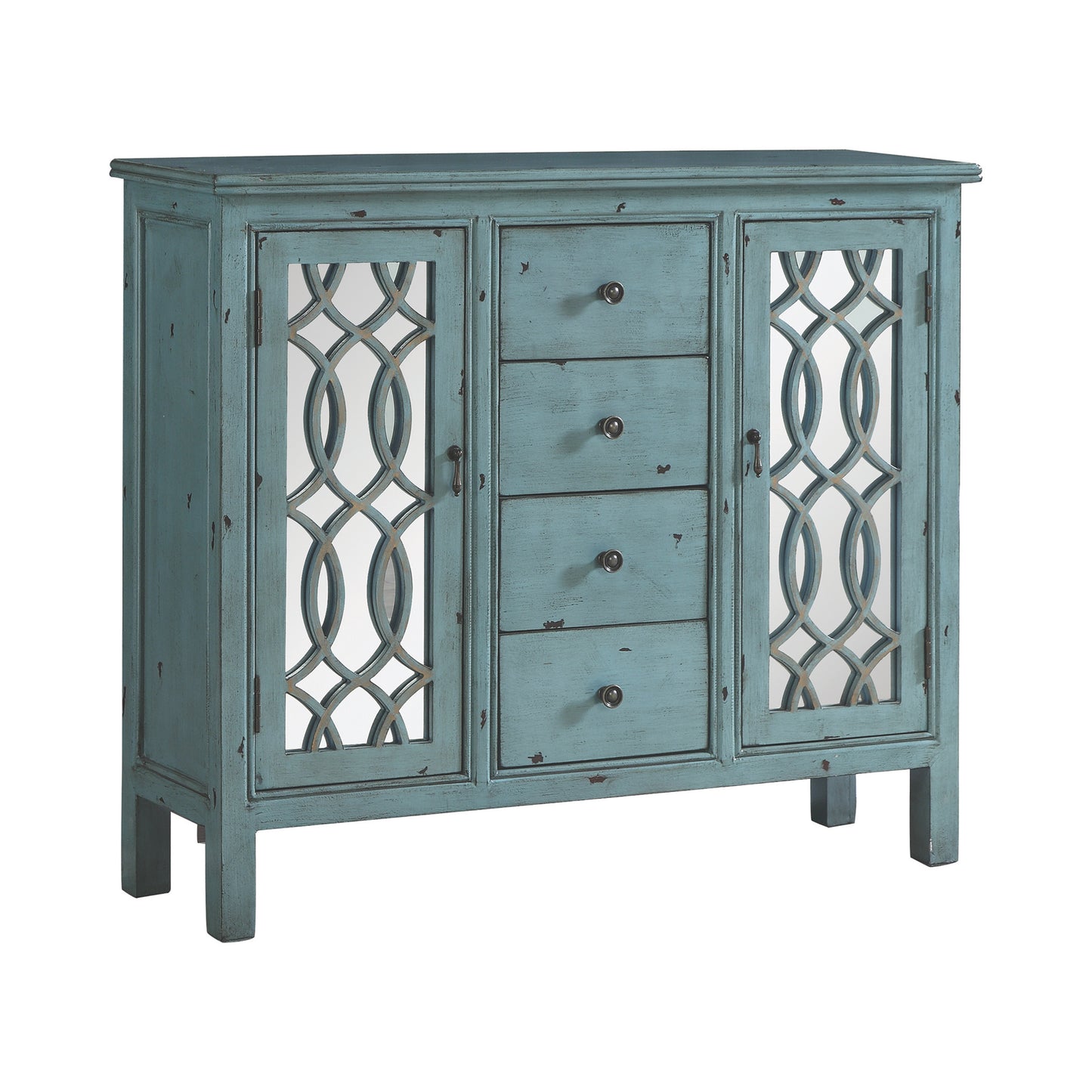 Rue 4-drawer Wood Trellis Accent Storage Cabinet Blue