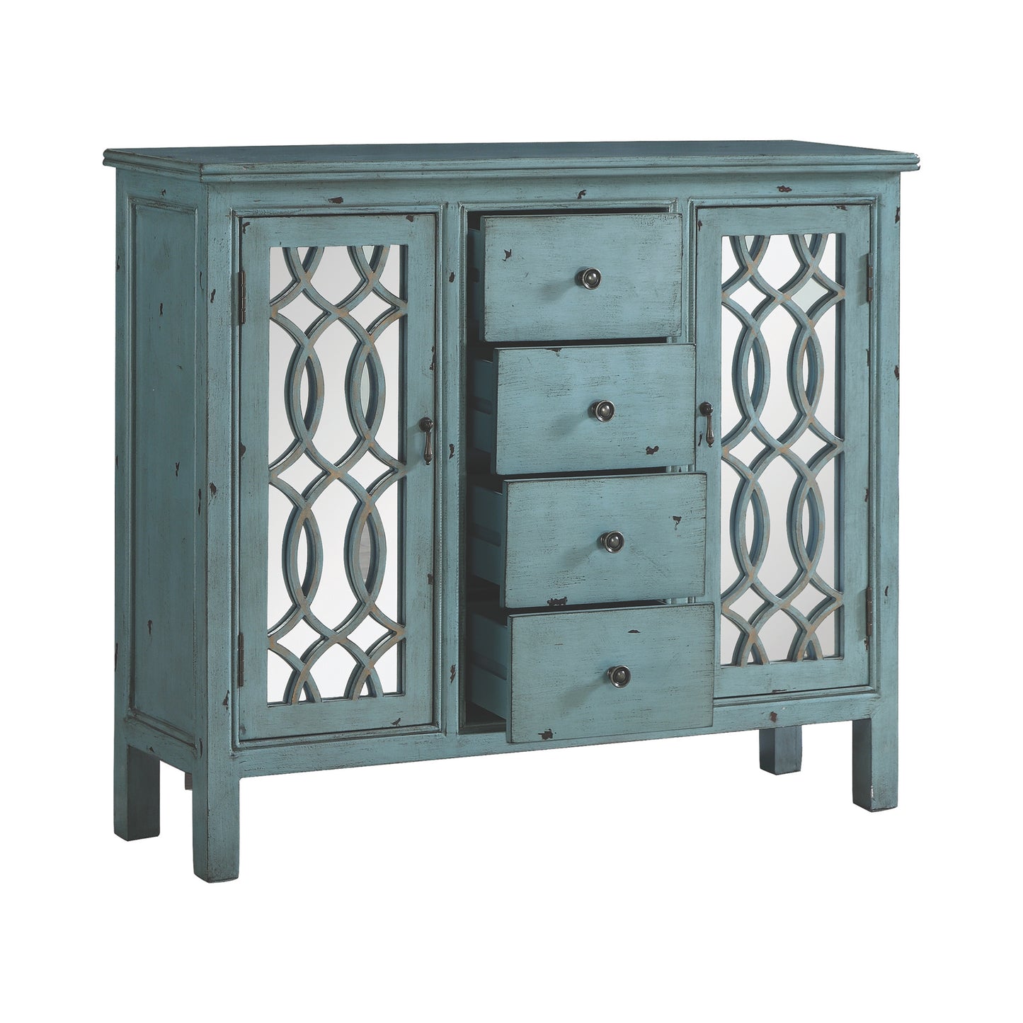 Rue 4-drawer Wood Trellis Accent Storage Cabinet Blue