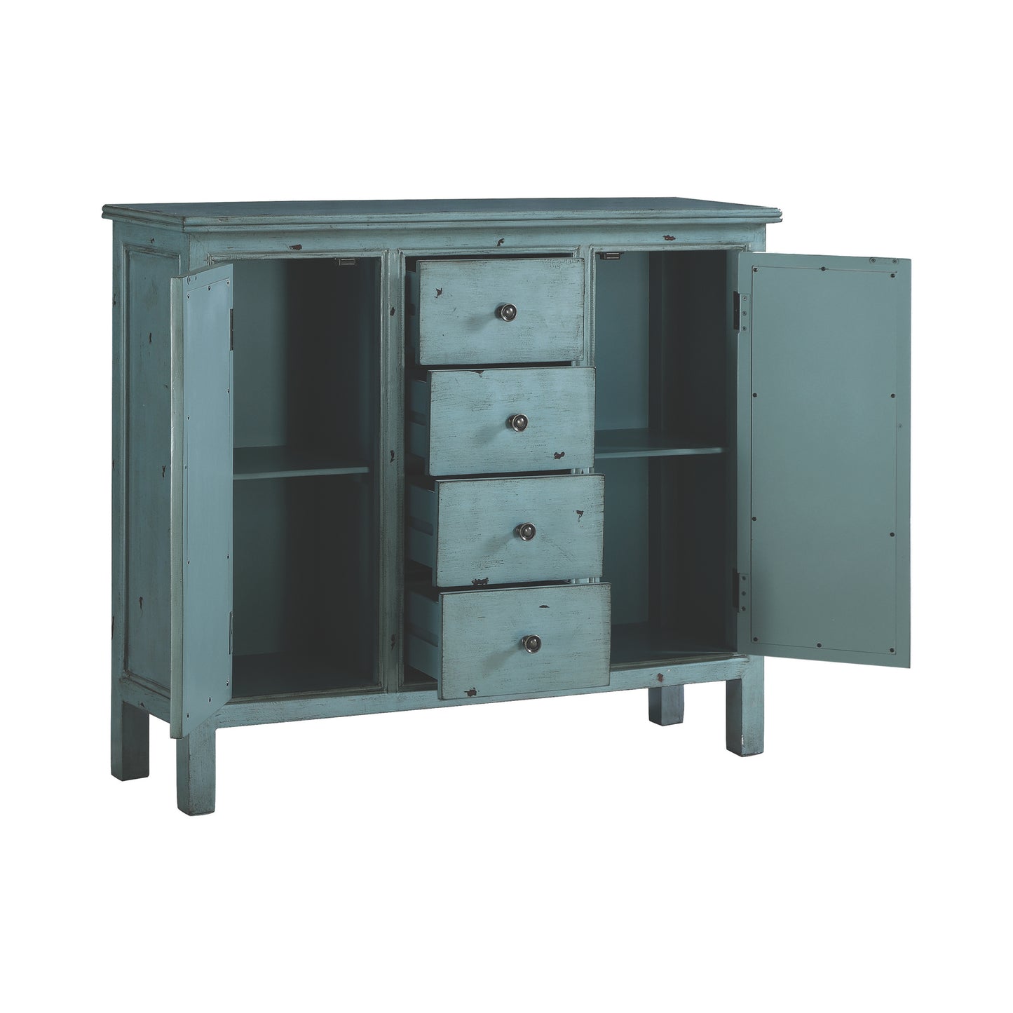 Rue 4-drawer Wood Trellis Accent Storage Cabinet Blue