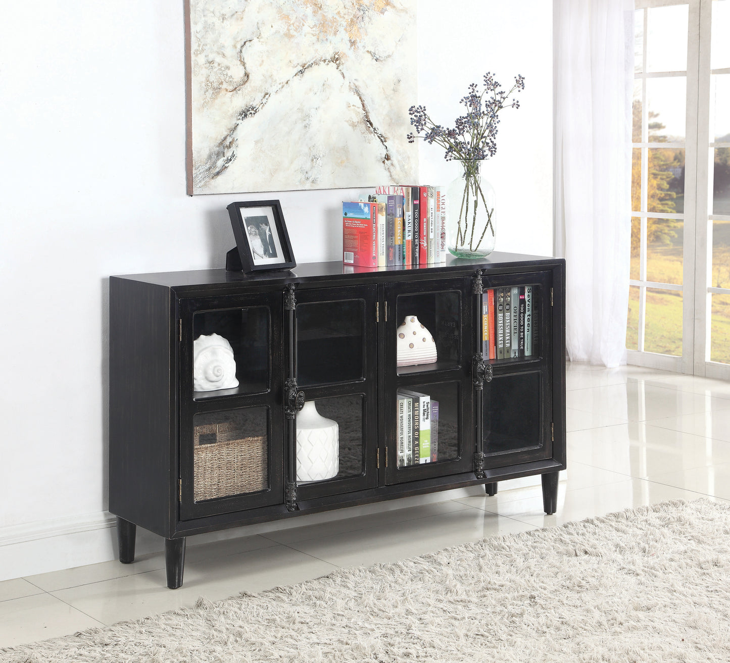 Sylvia 4-door Accent Cabinet Black