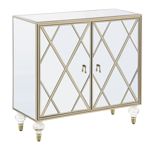 Astilbe 2-door Mirrored Accent Cabinet Silver and Champagne