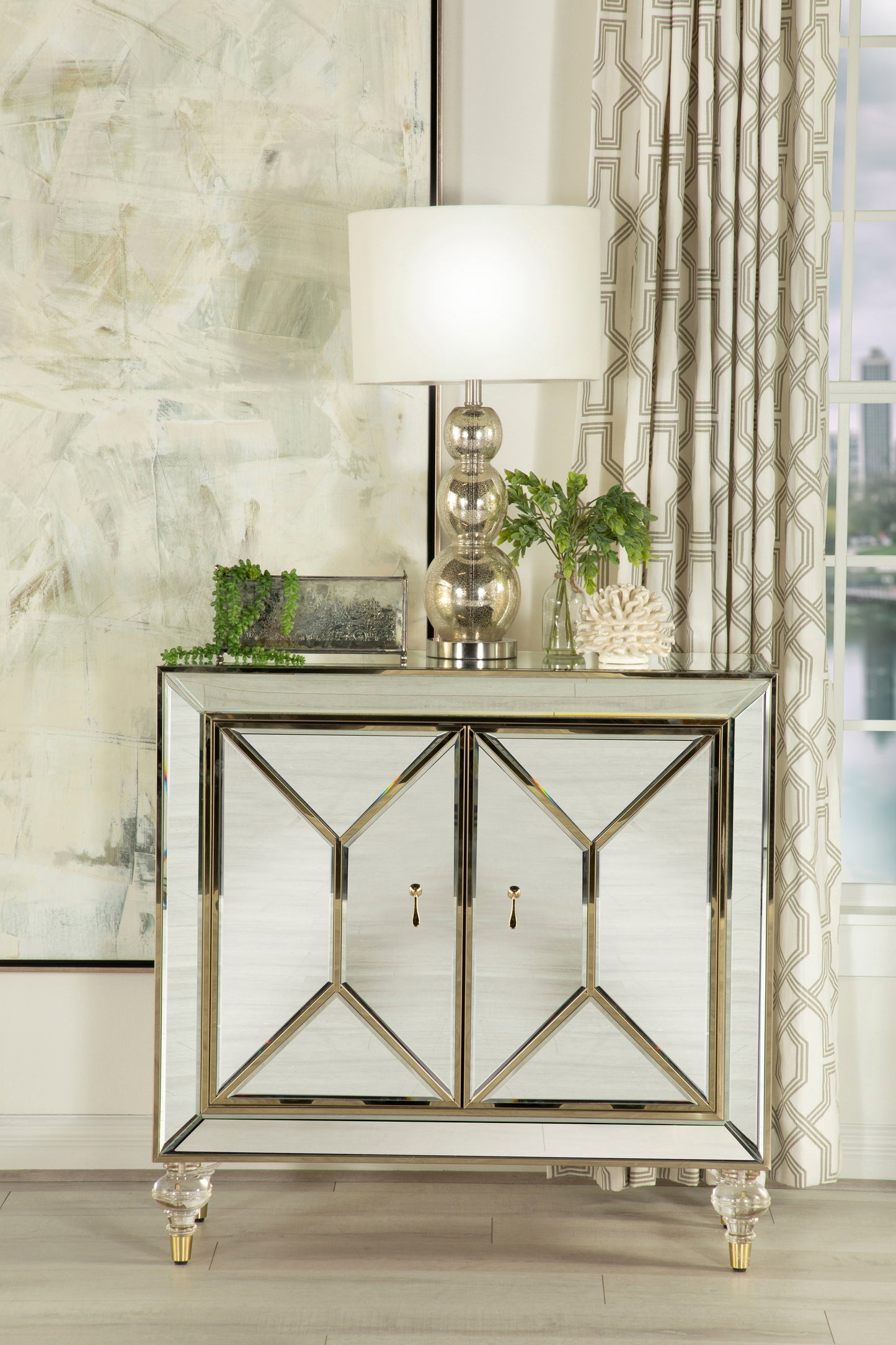 Lupin 2-door Mirrored Storage Accent Cabinet Champagne