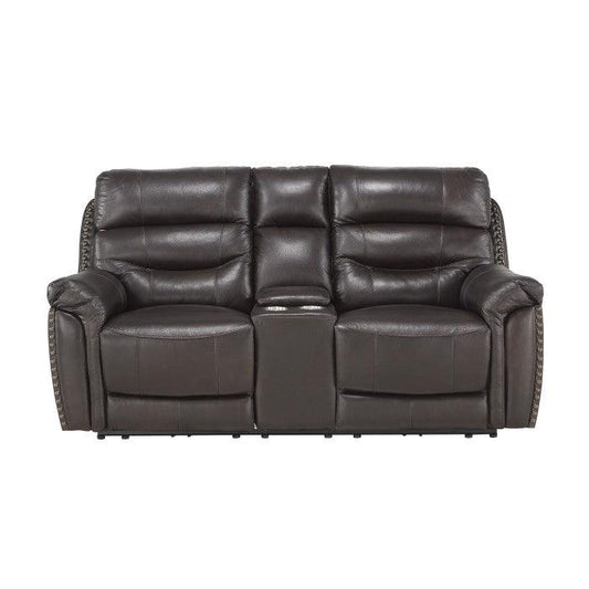 Homelegance - Lance Power Double Reclining Love Seat With Center Console, Power Headrests And Usb Ports In Brown - 9527Brw-2Pwh - ATL FURNITURE