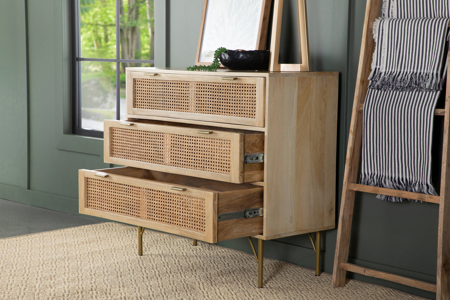 Zamora 3-drawer Wood Accent Cabinet with Woven Cane Natural