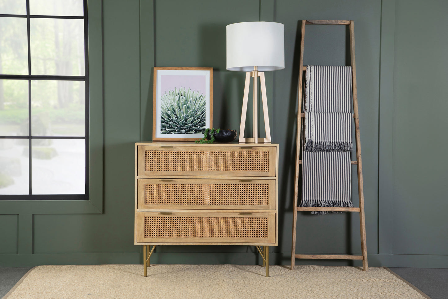 Zamora 3-drawer Wood Accent Cabinet with Woven Cane Natural