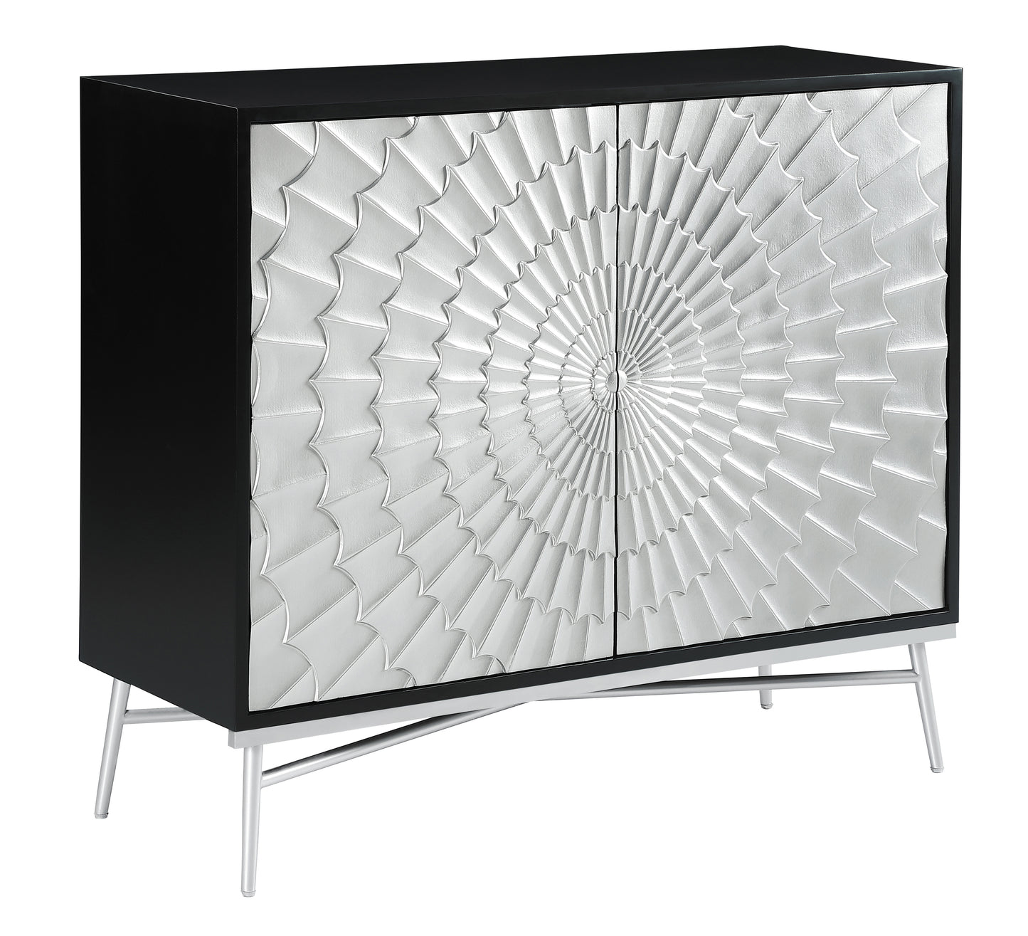 Josie 2-door Wood Sunburst Accent Cabinet Black and Silver