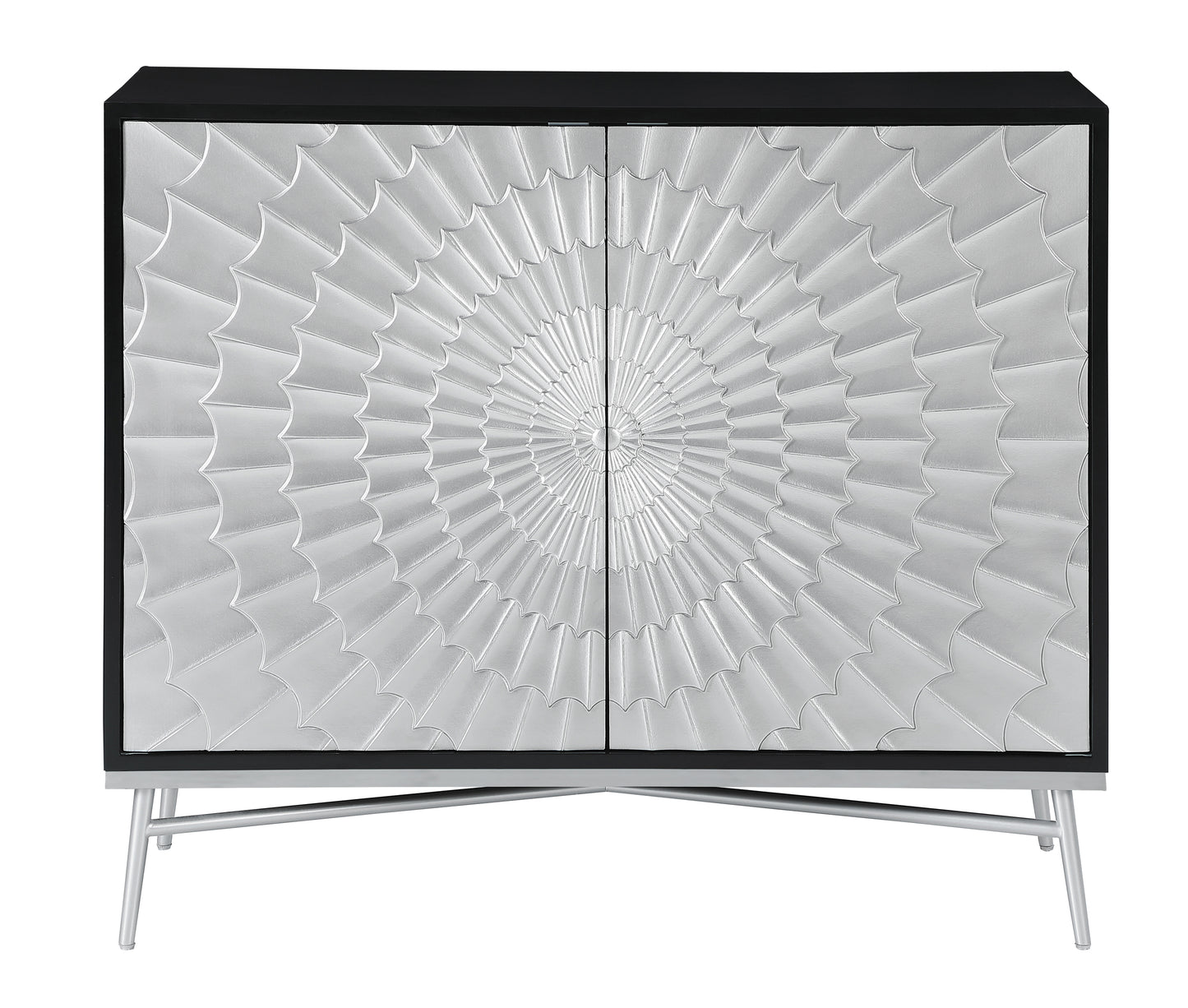 Josie 2-door Wood Sunburst Accent Cabinet Black and Silver