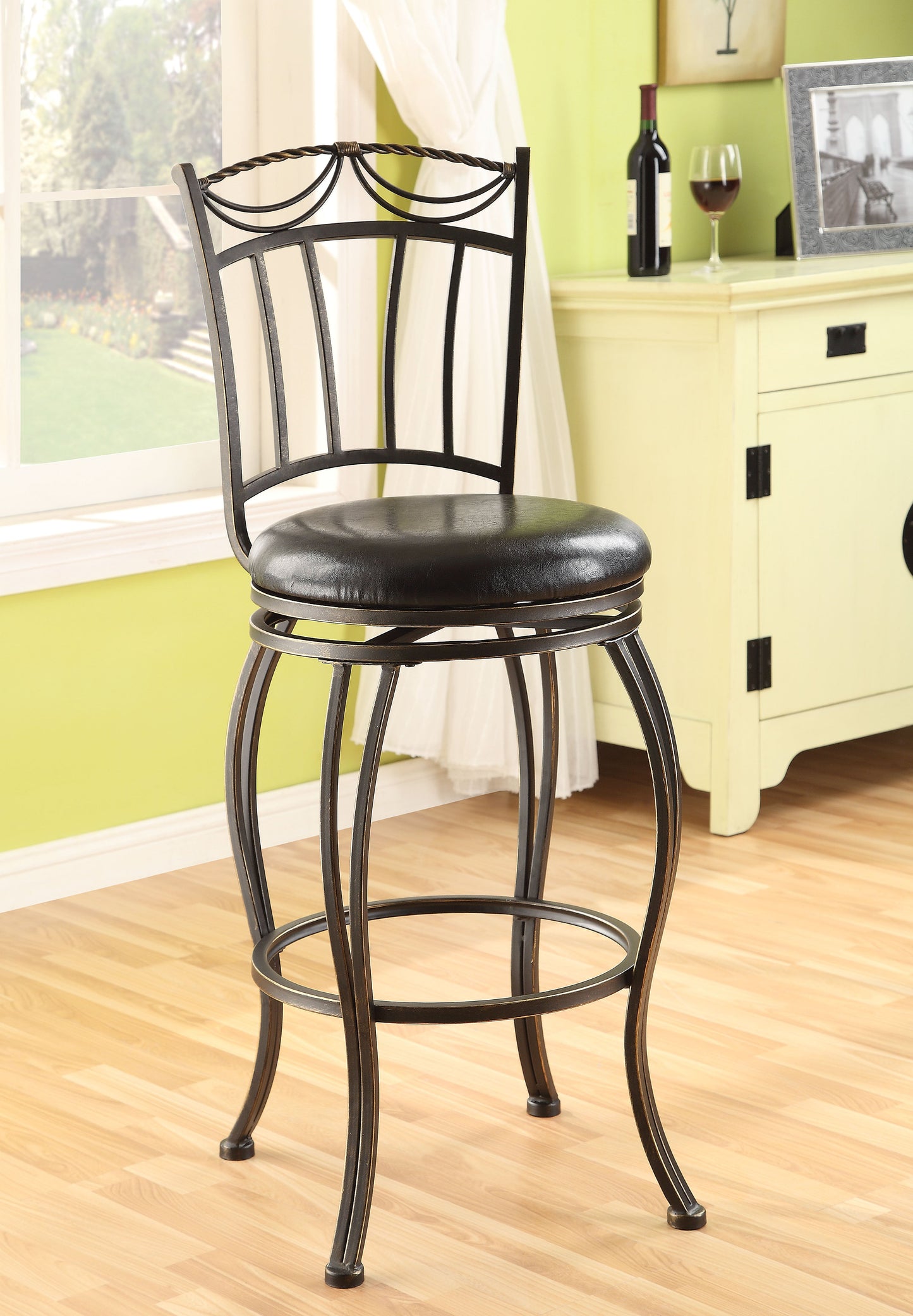 Tavio Black PU & Antique Bronze Bar Chair - ATL FURNITURE