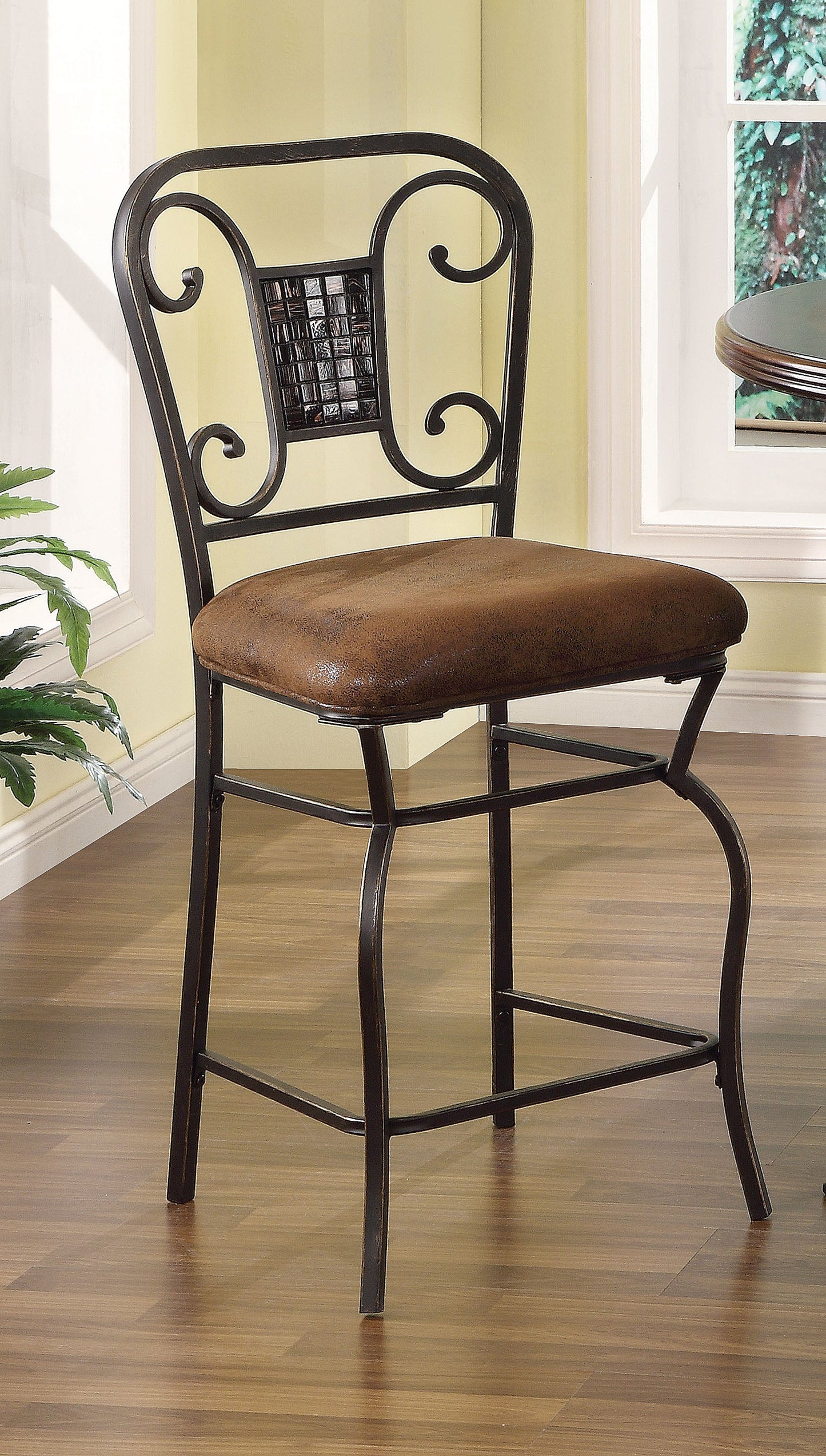 Tavio Fabric & Antique Bronze Counter Height Chair - ATL FURNITURE