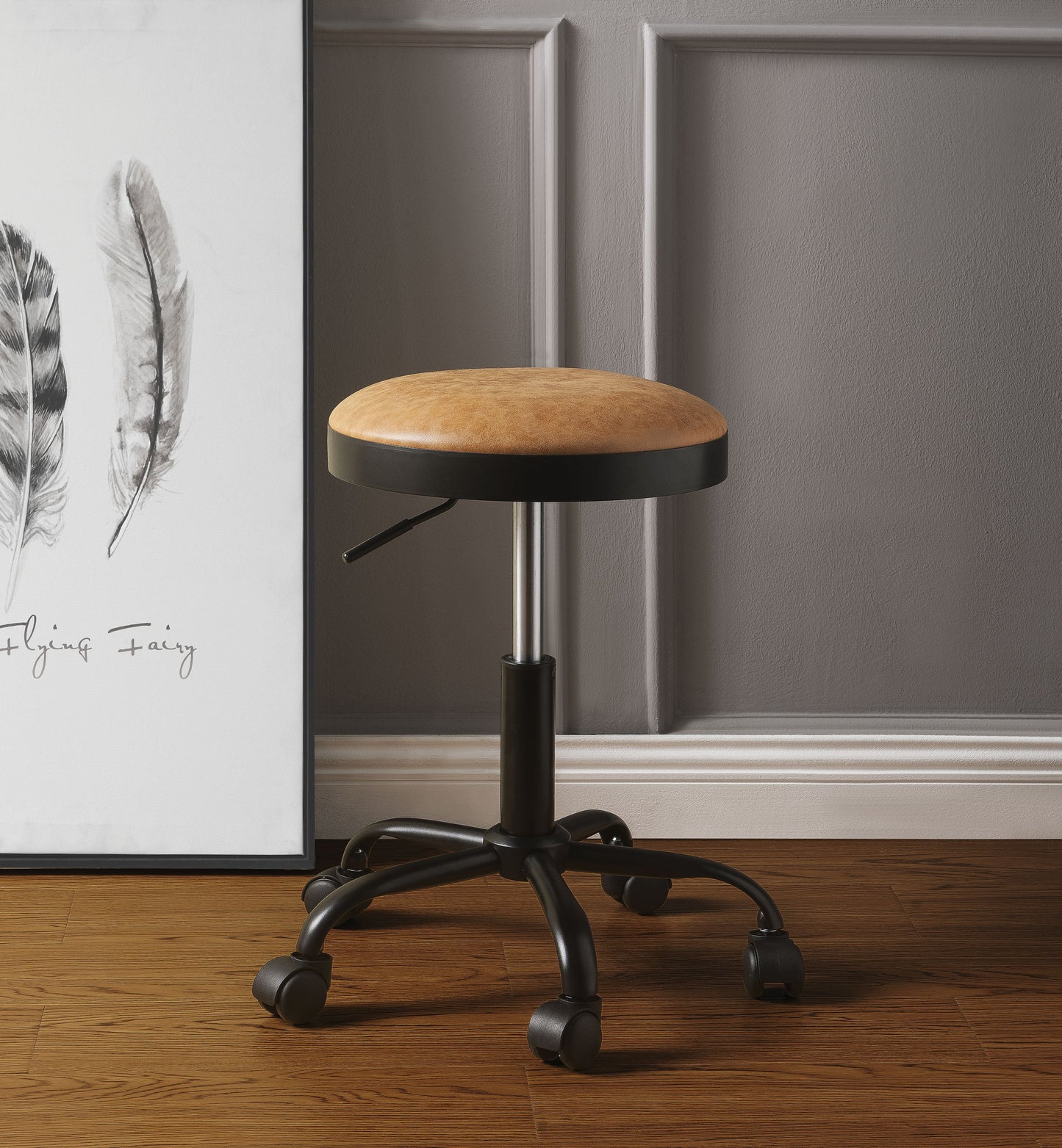 Ouray Vintage Caramel PU & Black Adjustable Stool - ATL FURNITURE