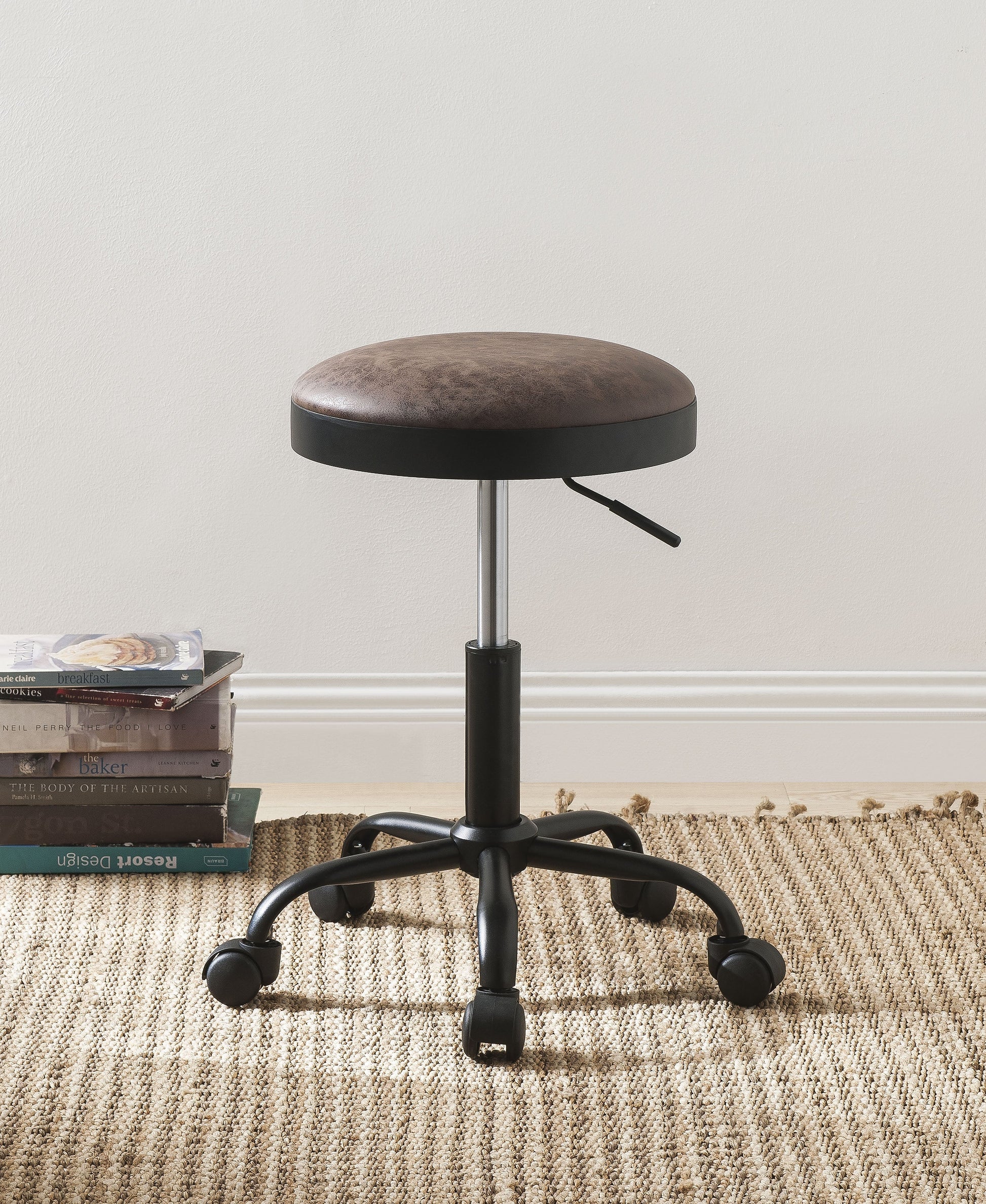 Ouray Vintage Mocha PU & Black Adjustable Stool - ATL FURNITURE