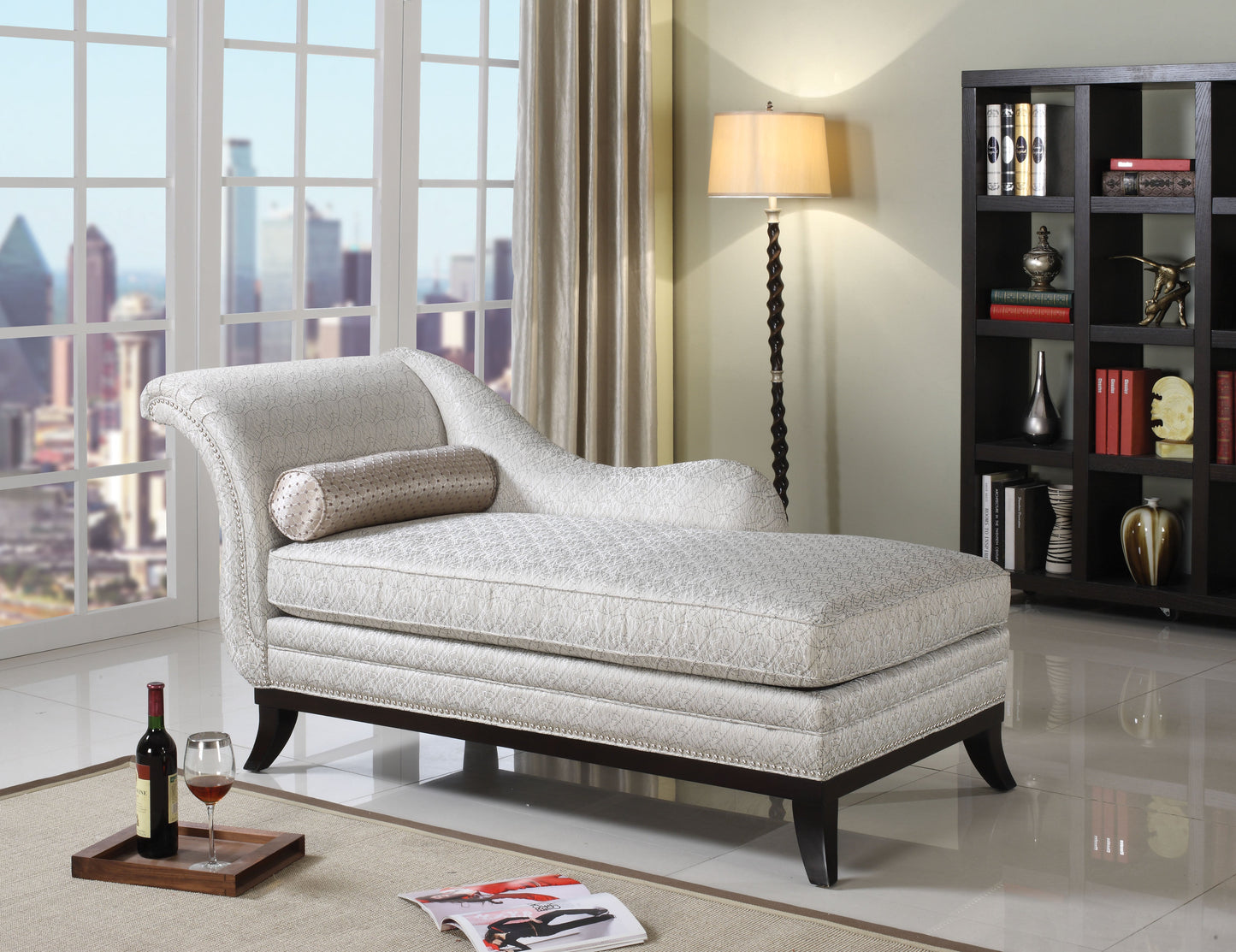 Kimbra Beige Fabric & Dark Cherry Chaise & Pillow - ATL FURNITURE