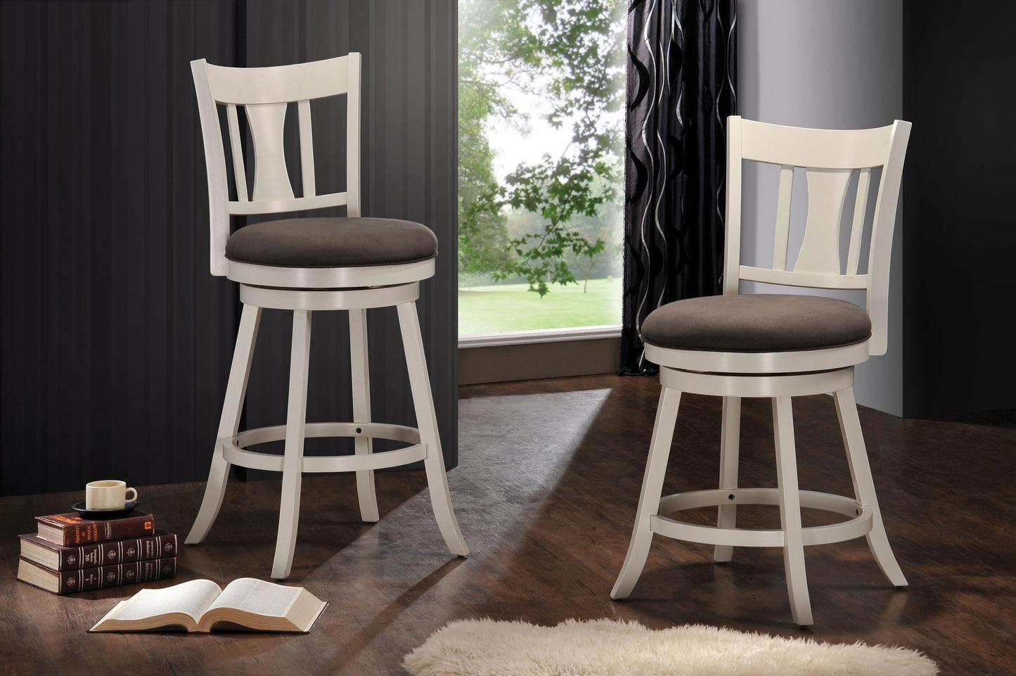 Tabib Fabric & White Counter Height Chair - ATL FURNITURE