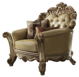 Acme Vendome Chair w/ 2 Pillows in Gold Patina 53002 - ATL FURNITURE