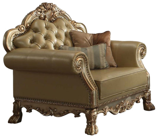 Acme Dresden Chair w/ 2 Pillows in Gold Patina 53162 - ATL FURNITURE