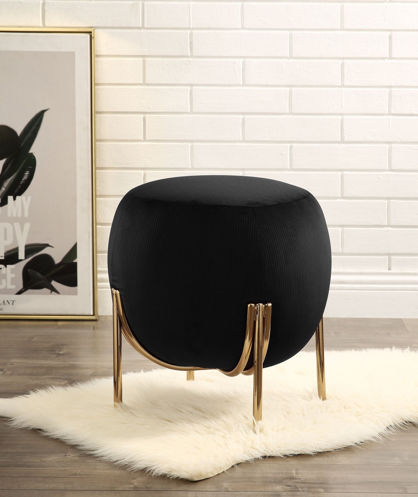 Spraxis Black Corduroy Ottoman - ATL FURNITURE