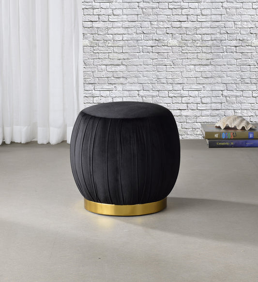 Zinnia Black Velvet & Gold Ottoman - ATL FURNITURE