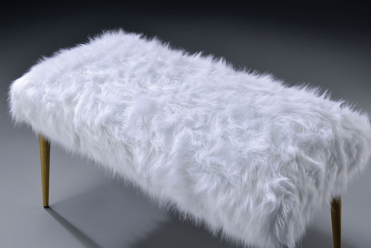 Bagley II White Faux Fur & Gold Bench - ATL FURNITURE