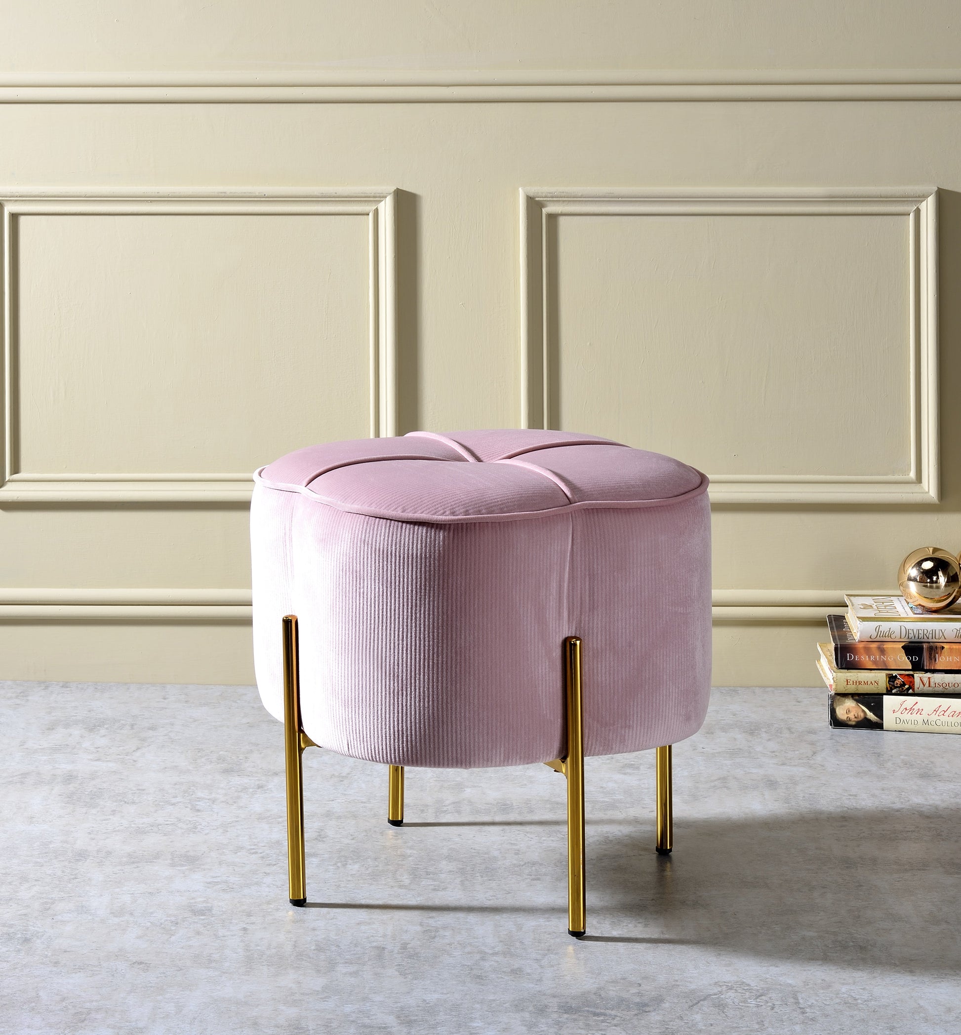 Bergia Blush Pink Velvet Ottoman - ATL FURNITURE