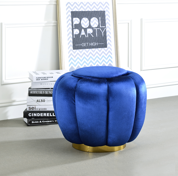 Heiress Sapphire Blue Velvet Ottoman - ATL FURNITURE