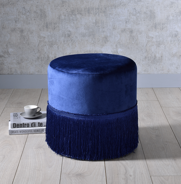 Clivia Midnight Blue Velvet Ottoman - ATL FURNITURE