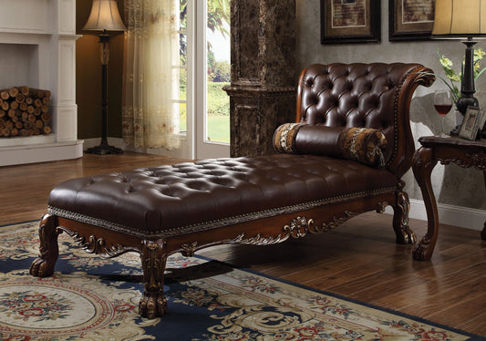 Dresden PU & Cherry Oak Chaise & Pillow - ATL FURNITURE