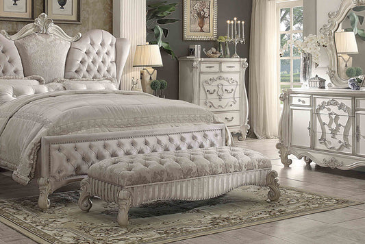 Versailles Ivory Fabric & Bone White Bench - ATL FURNITURE