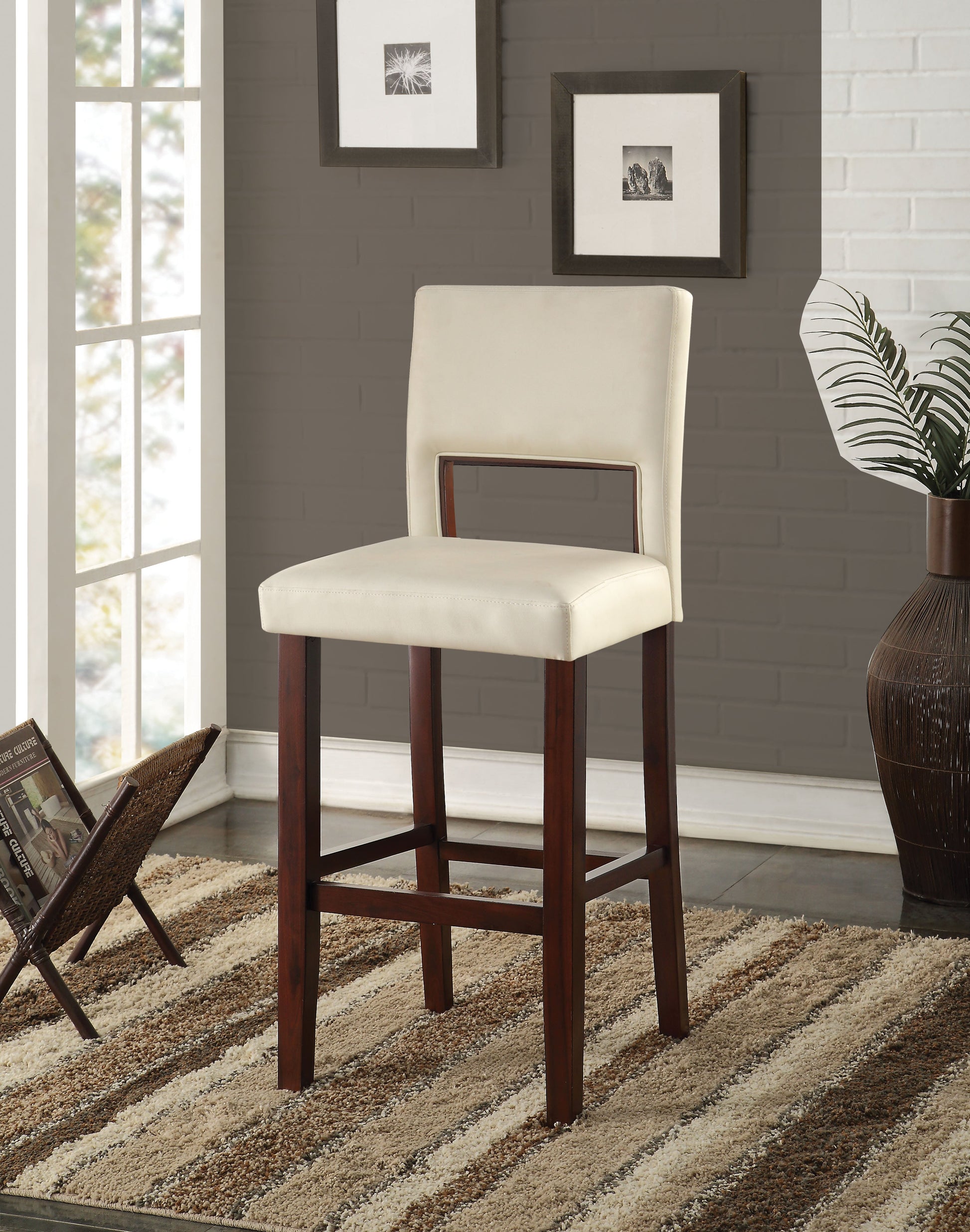 Reiko White PU & Espresso Bar Chair (1Pc) - ATL FURNITURE