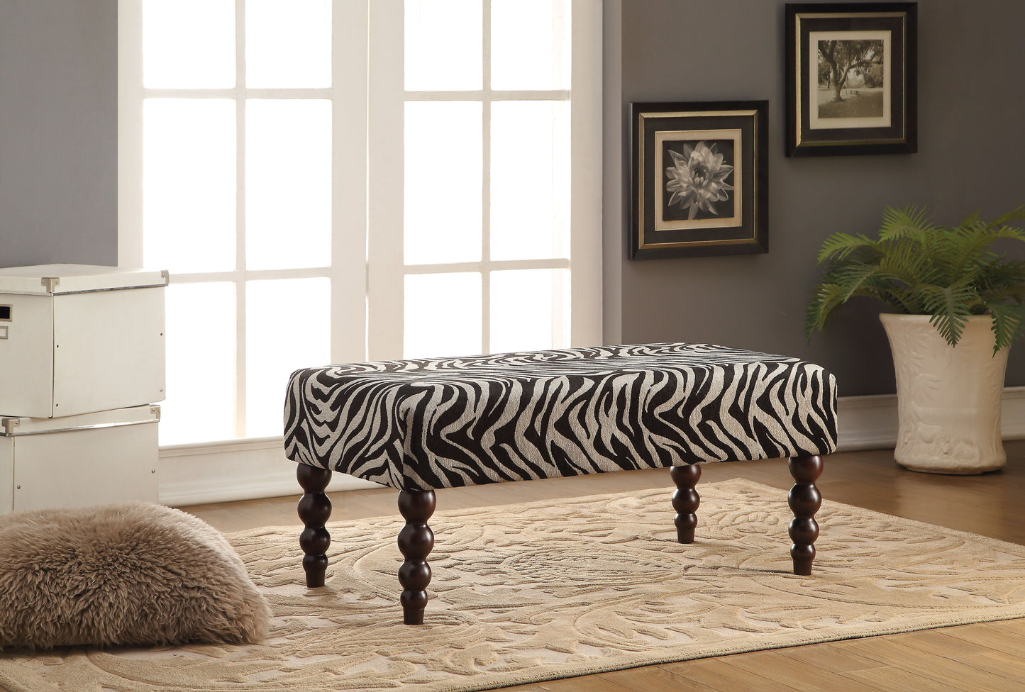 Alysha Zebra Fabric Bench - ATL FURNITURE