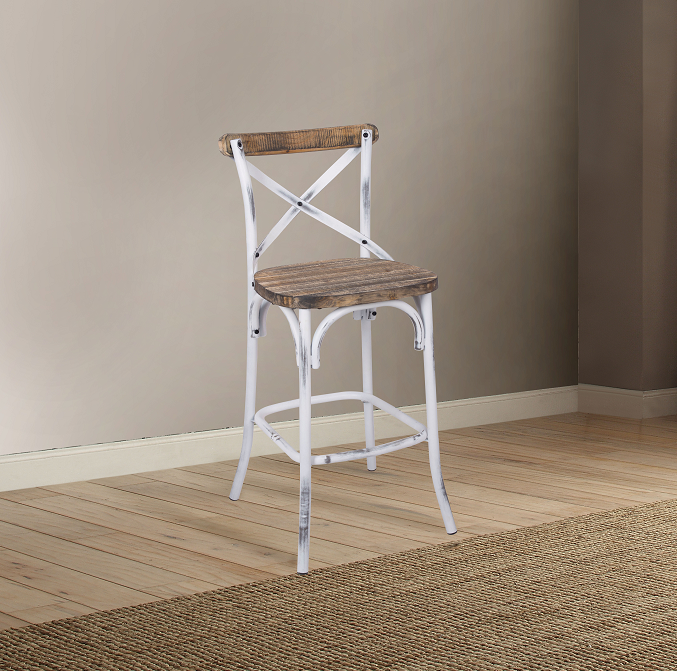 Zaire Antique White & Antique Oak Bar Chair (1Pc) - ATL FURNITURE