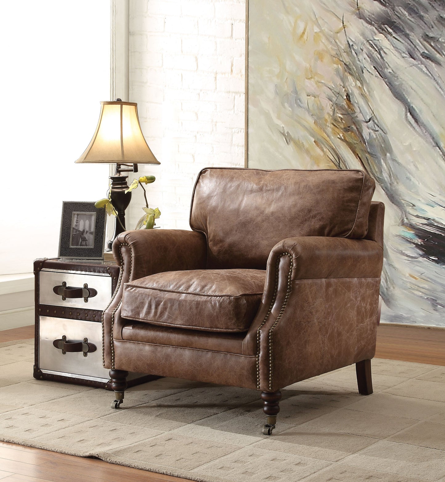 Dundee Retro Brown Top Grain Leather Accent Chair - ATL FURNITURE