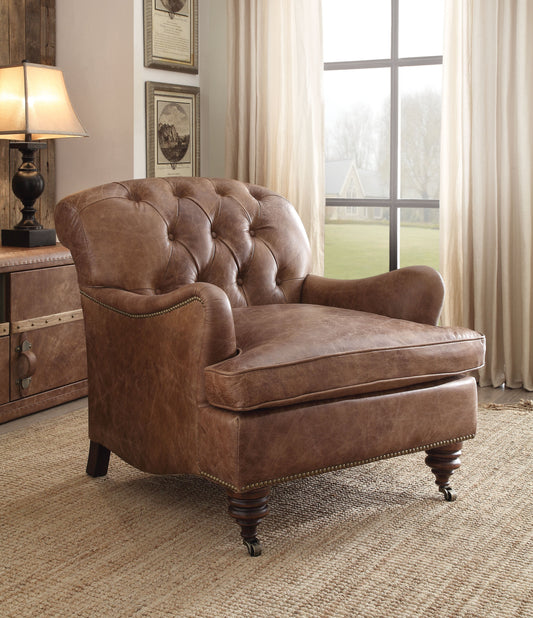 Durham Retro Brown Top Grain Leather Accent Chair - ATL FURNITURE