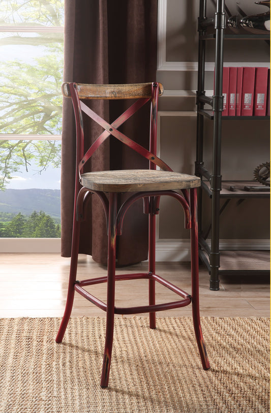 Zaire Antique Red & Antique Oak Bar Chair (1Pc) - ATL FURNITURE