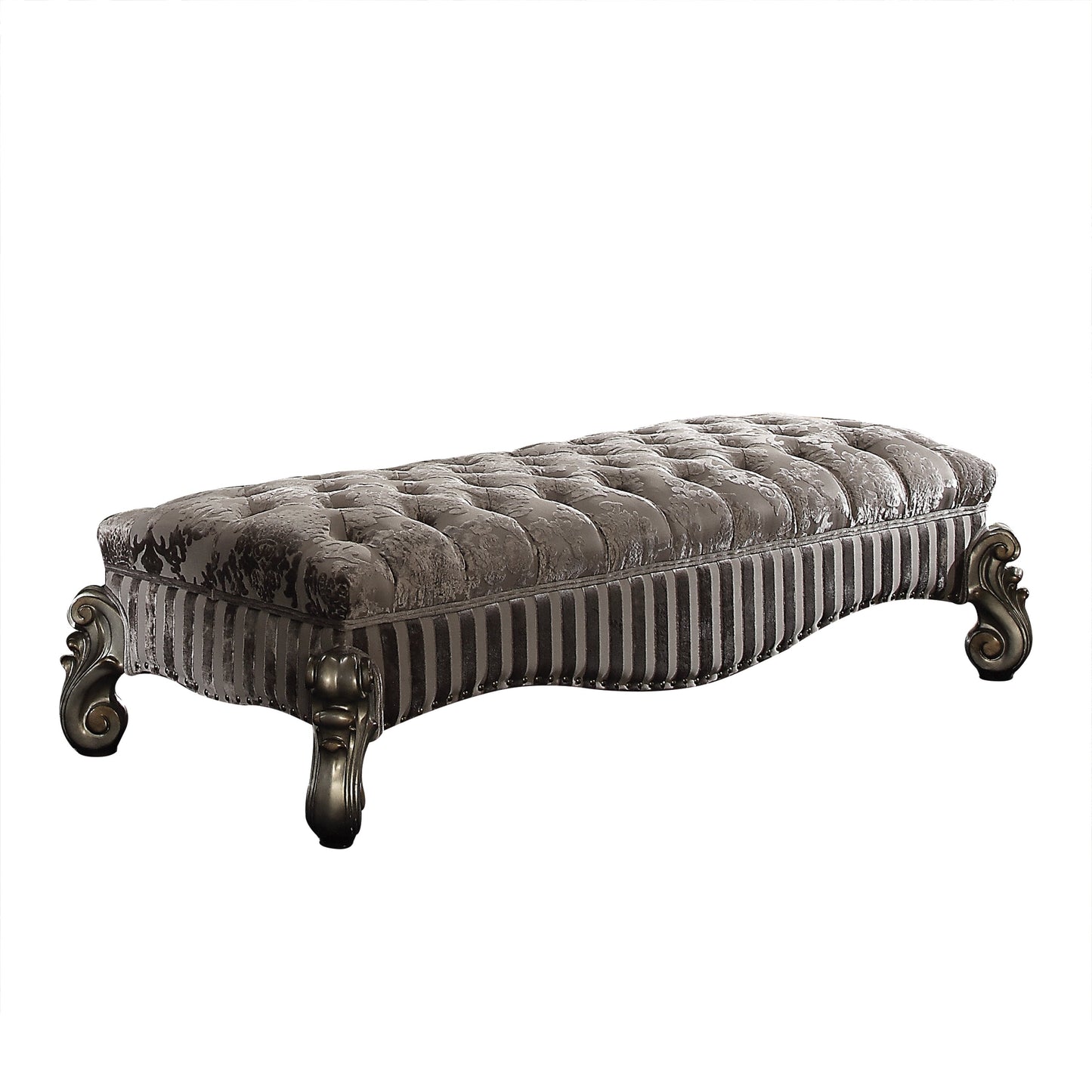 Versailles Fabric & Antique Platinum Bench - ATL FURNITURE