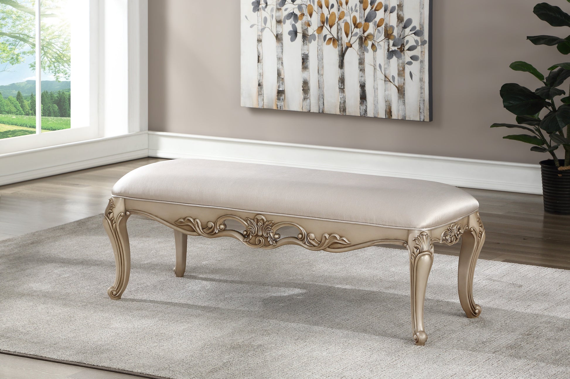 Gorsedd Fabric & Antique White Bench - ATL FURNITURE