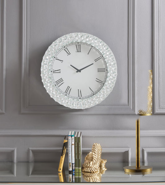 Lantana Mirrored & Faux Crystals Wall Clock - ATL FURNITURE