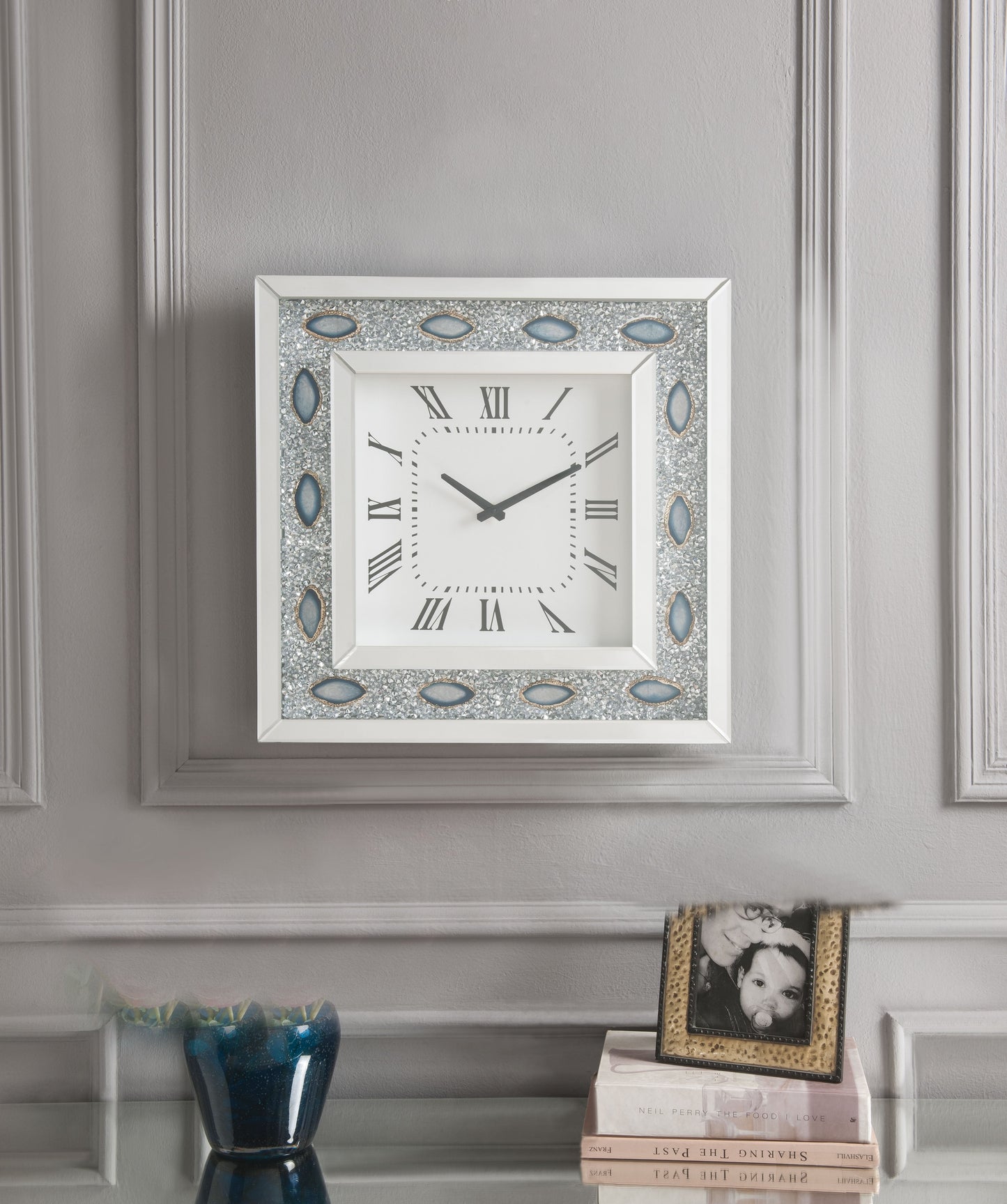 Sonia Mirrored & Faux Agate Wall Clock - ATL FURNITURE