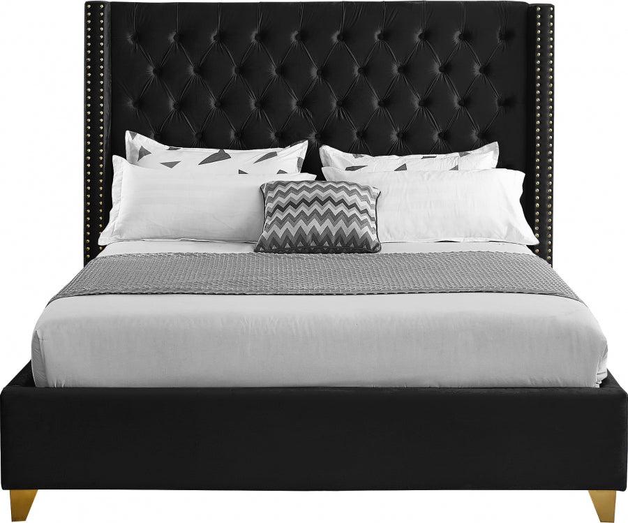 Barolo Velvet King Bed In Black - Baroloblack-K - ATL FURNITURE