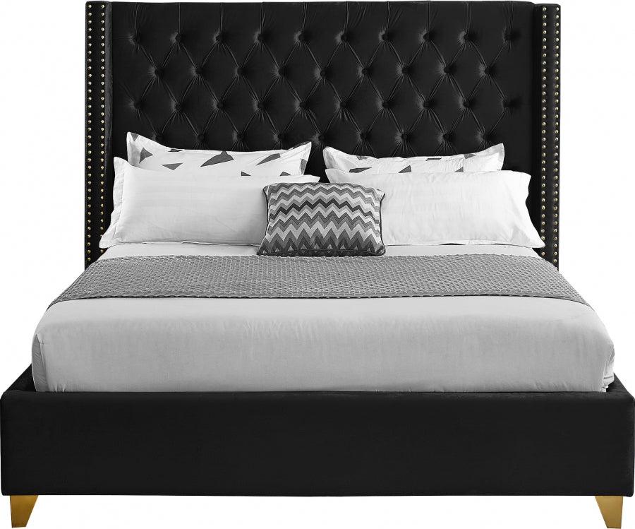 Meridian Furniture - Barolo Velvet Queen Bed In Black - Baroloblack-Q - ATL FURNITURE