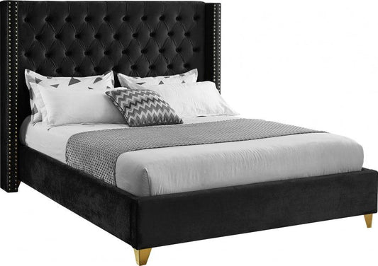 Barolo Velvet King Bed In Black - Baroloblack-K - ATL FURNITURE