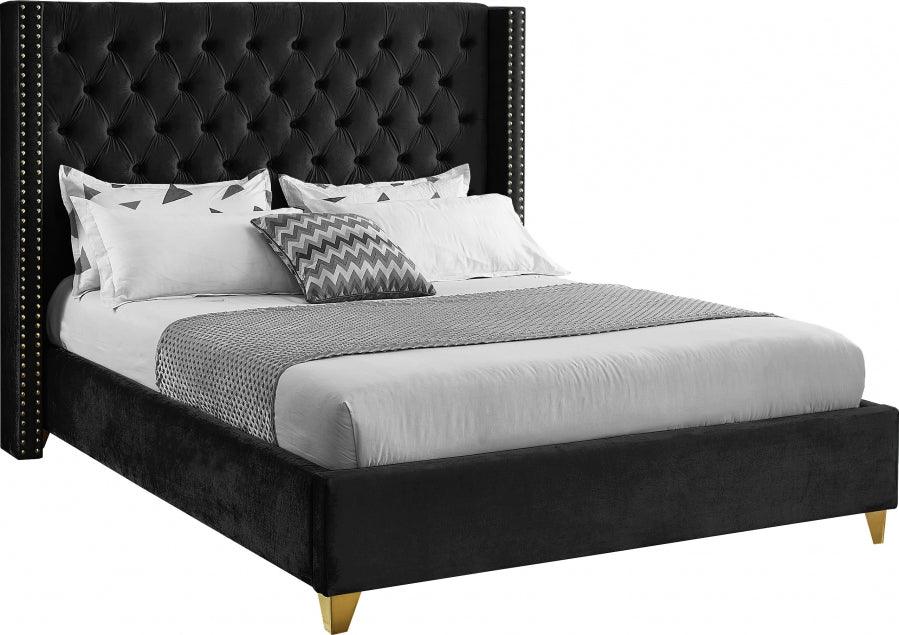 Meridian Furniture - Barolo Velvet Queen Bed In Black - Baroloblack-Q - ATL FURNITURE