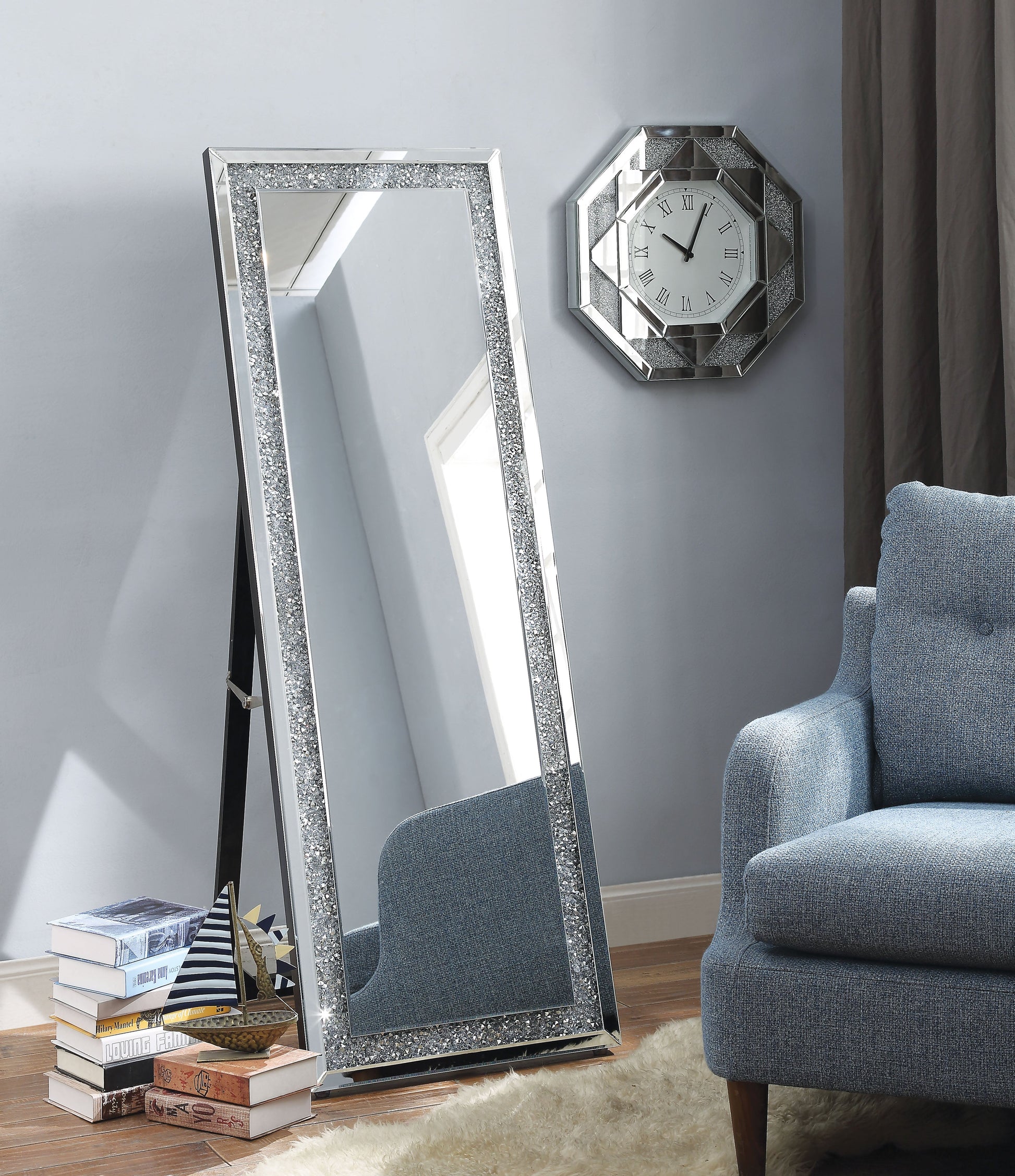 Noralie Mirrored & Faux Diamonds Accent Mirror (Floor) - ATL FURNITURE