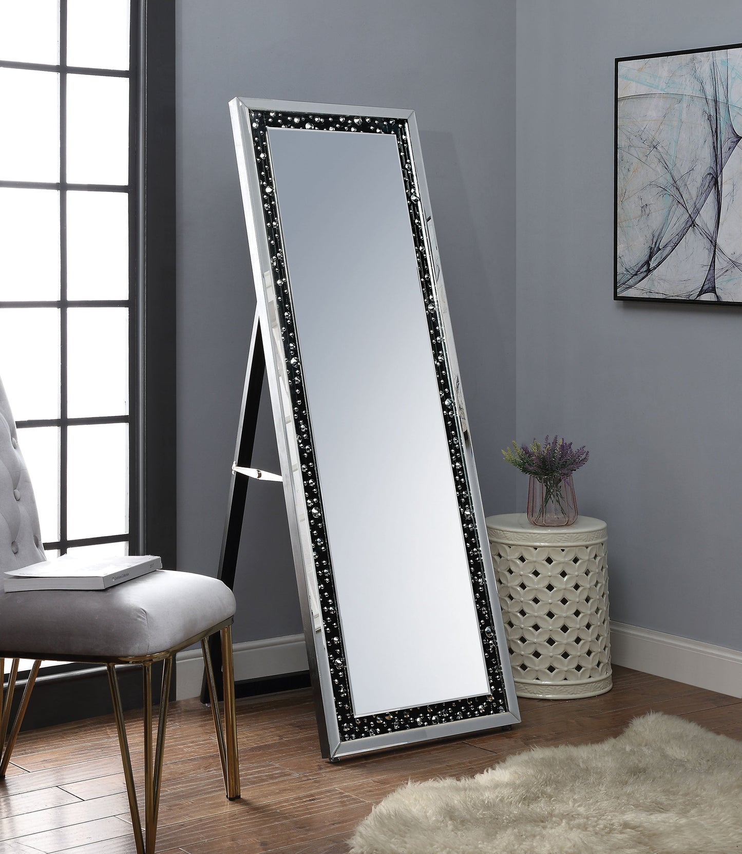 Noor Mirrored & Faux GemStones Accent Mirror (Floor) - ATL FURNITURE