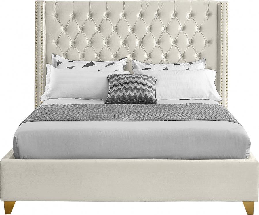 Barolo Velvet King Bed In Cream - Barolocream-K - ATL FURNITURE