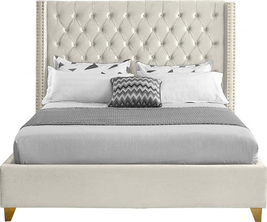 Barolo Velvet King Bed In Cream - Barolocream-K - ATL FURNITURE