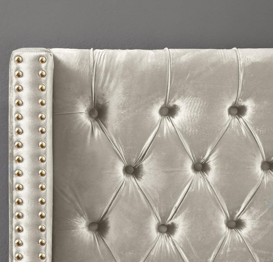 Meridian Furniture - Barolo Velvet Queen Bed In Cream - Barolocream-Q - ATL FURNITURE