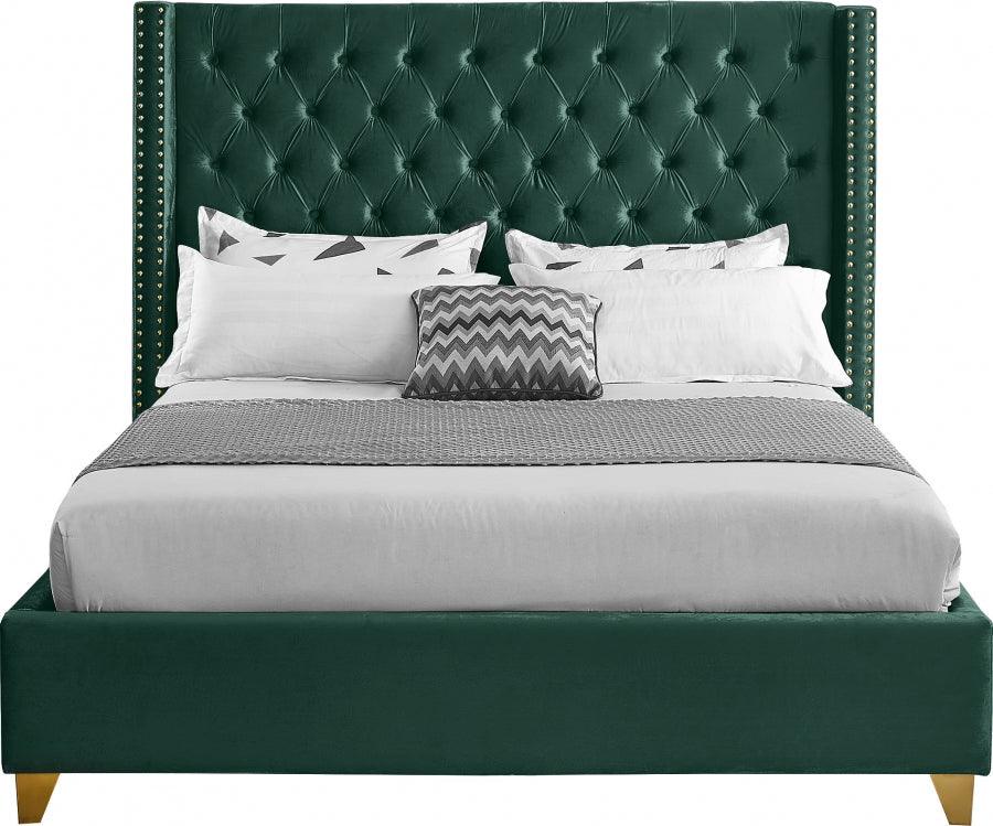Meridian Furniture - Barolo Velvet Queen Bed In Green - Barologreen-Q - ATL FURNITURE