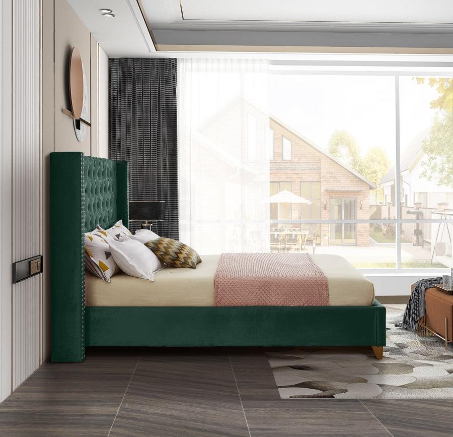 Meridian Furniture - Barolo Velvet Queen Bed In Green - Barologreen-Q - ATL FURNITURE
