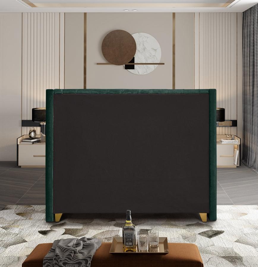 Meridian Furniture - Barolo Velvet Queen Bed In Green - Barologreen-Q - ATL FURNITURE