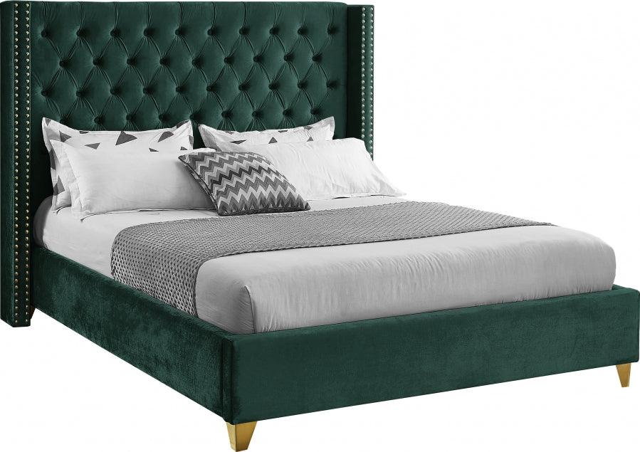 Meridian Furniture - Barolo Velvet Queen Bed In Green - Barologreen-Q - ATL FURNITURE